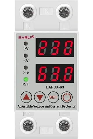 Boatshop1 63a 230v Din Raylı Ayarlanabilir Aşırı Gerilim Düşük Gerilim Ve Aşırı Akım Koruma Rölesi