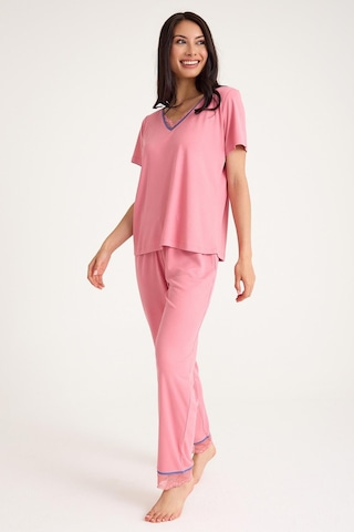 Amarelle Dream Pembe Viskon V Yaka Dantel Detaylı Pijama Takımı Pembe