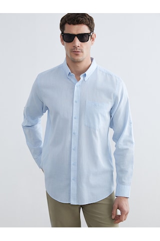 Lcwaıkıkı Classic Mavi Regular Fit Keten Karışımlı Erkek Gömlek