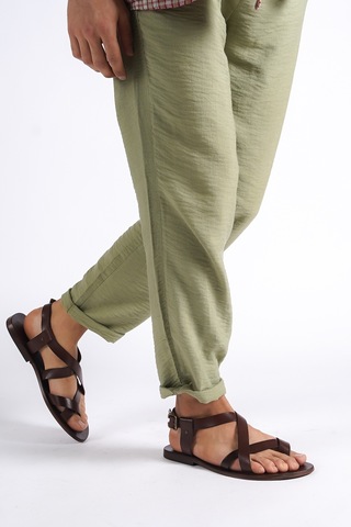 Sur Sandalet El Yapımı Kösele Erkek Bodrum Sandalet Kahverengi