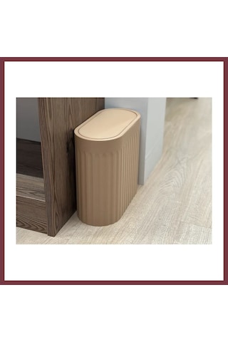 Storeşahin 3d Baskı Yivli Oval Çöp Kutusu Sallanır Kapaklı Banyo Tuvalet Mutfak Ofis Kovası 24x12x23 Cm Bej Shn0720
