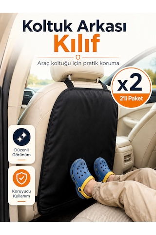 Oto Koltuk Arkası Yıkanabilir Koruyucu Örtü 2'li Set - Araba Koltuğu Çizik Kir Darbe Koruma - Çocuk Tekme Izi Önleyici - 58cm X 42cm
