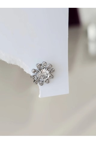 Çiçek Model Kıkırdak Piercing Tragus Helix Gümüş Renk Küpe Gümüş