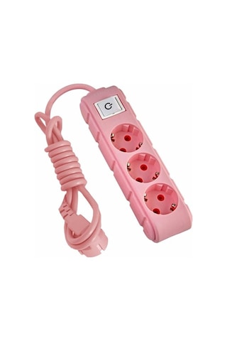 Anahtarlı Grup Priz 3 Metre 16a 250v Üçlü Topraklı Uzatma Kablosu 3 Metre Pembe Standart