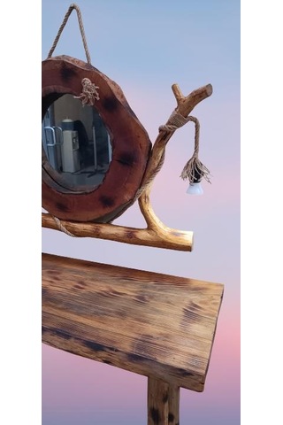 Dresuar Doğal Naturel Kurumuş Çam Çınar Ve Zeytin Ağaçlar Işıklı Takım EL YAPIMI Çam