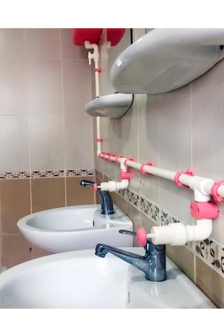 Depolu Sabunluk Sistemi Musluğu 10 Lu Paket - Pembe Butonlu Musluk