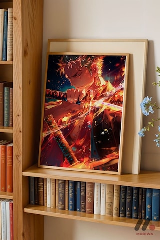 One Piece Zoro Savaşçı Anime Poster, Ahşap Çerçeveli Duvar Tablosu - Anime Severlere Özel Hediye