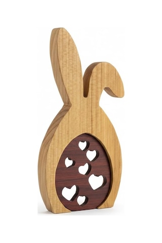 Simdale Wood İsimli Ahşap Tavşan Ve Kalp Motifli Kırmızı Yumurta