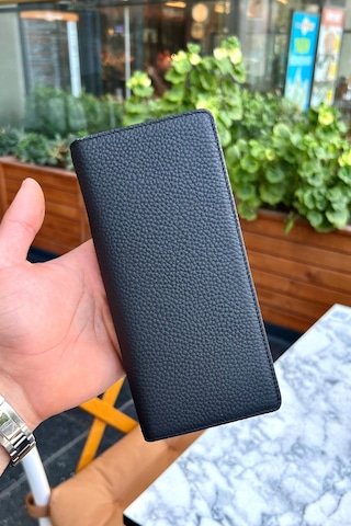 Montana Unisex Siyah Hakiki Deri Mıkntıslı Telefon Cüzdanı - Isim'e Özel Baskı Siyah