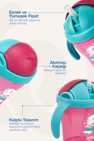 Wee Baby Pipetli Bardak Pembe Renkli Çok Renkli