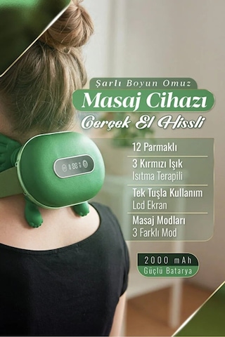 12 Parmaklı Lcd Ekranlı 3 Kırmızı Işık Terapili Masaj Aleti Yatay Kaplumbağa Masaj Cihazı Yeşil