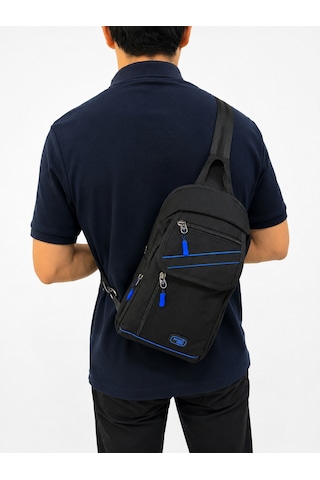 Sanmorris Seventeen Unisex Büyük Boy Hafif Ve Dayanıklı Çapraz Askılı Body Bag Siyah-mavi