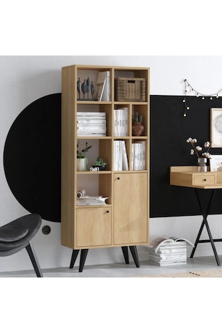 Fibona Mobilya Loft Serisi Asimetrik Kitaplık Safir Meşe