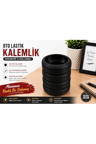 Oto Lastik Kalemlik , Üst Üste Oto Lastik Şeklinde Masa Üstü Kalemlik , Oto Lastiği Masaüstü Kalemli