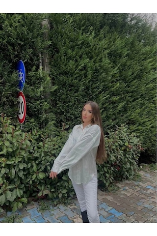 Lefon Oversize Cep Detaylı Gömlek Beyaz-gümüş Beyaz-gümüş