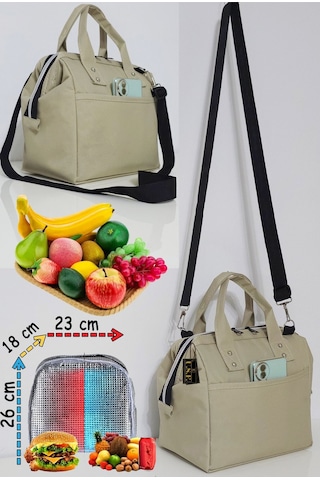 Sıcak, Soğuk Isı Yalıtımlı Termal Termoslu Yemek, Mama, Beslenme, Gıda İçin Askılı Taşıma Çantası Bej