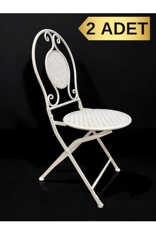 Ferforje Metal Açılır Katlanır Sandalye Bahçe Balkon Mutfak Sandalyesi Beyaz 2 Adet Beyaz
