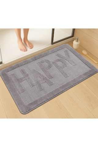 Doğal Kaymaz Taban Banyo Paspas Uzun Ömürlü Yumuşak Dokulu Su Emici Yıkanabilir Happy 60x100 Gri