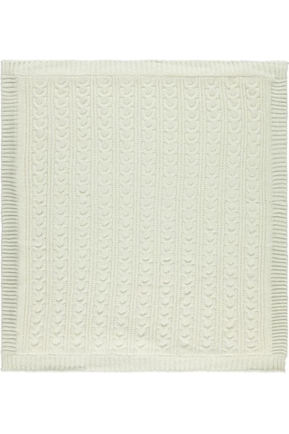 Misket At Kuyruğu Desenli Triko Battaniye Krem / 75x95 Çizgili Yün Solmaya Dayanıklı Tekli Krem