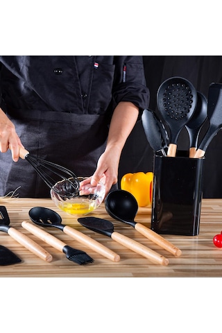 Silikon 11'li Isıya Dayanıklı Standlı Spatula Servis Seti