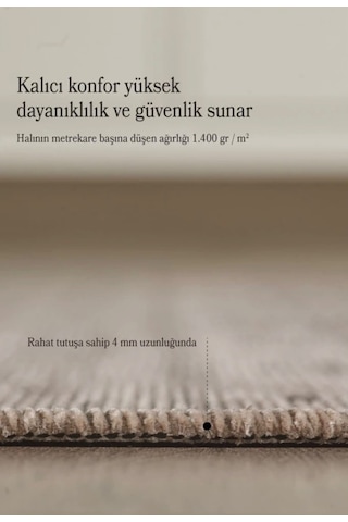 Bohem Tarz Dekoratif Pamuk Taban Şönil Kilim Bej Renk Halı Gri
