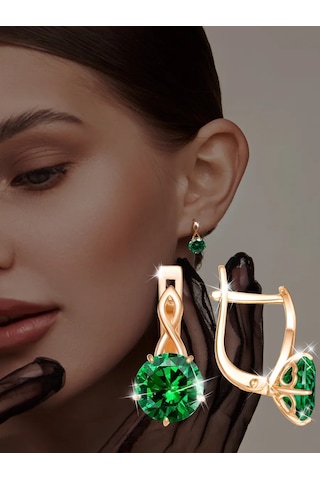 Asj 925 Ayar Gümüş Taşlı Altın Küpeler 188588229 Yeşil