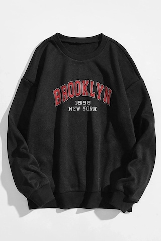 Tarzsokak Erkek Siyah Ters Brooklyn Baskılı Kapüşonlu Sweatshirt