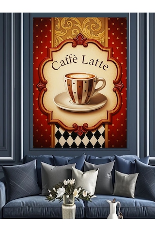 Caffe Latte Kahve Posteri Dekoratif Kanvas - Mdf Ahşap Tablo