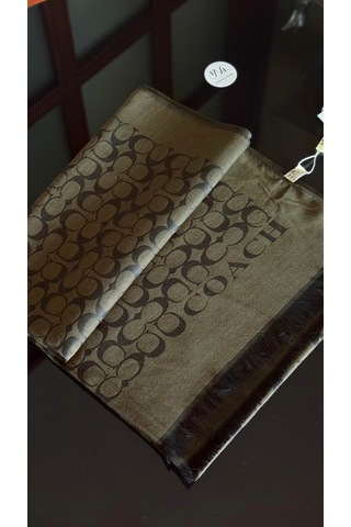 C Desen Yün İpek Şal İnce Kumaş Çift Taraflı Silk Scarfs Haki