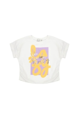 Kız Çocuk Pamuklu Yazılı Bluz-14119 Ekru