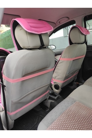 2,li Pembe Oto Koltuk Kılıfı Minder Alkantra Kumaş Kabartmalı