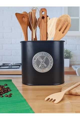Metal Baton Çok Amaçlı Mutfak Ve Banyo Organizeri Saklama Kabı Kitchen Flavour Plakalı Siyah