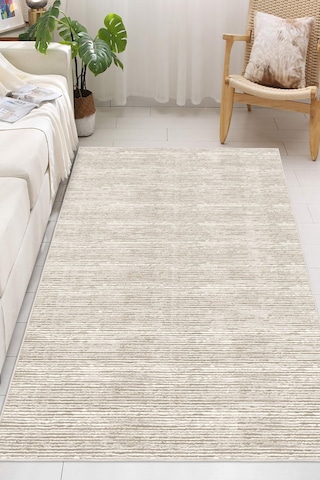 Modern Hasır Dokulu Minimalist Bej Krem Dijital Baskılı Yıkanabilir Kaymaz Taban Salon Halısı Yolluk Çok Renkli