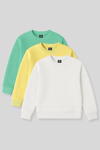 Oversize 3lü Paket Sarı-ekru-su Yeşili Kız Çocuk Sweatshirt - 75150 Sarı