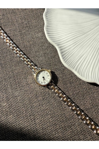 Retro Minimal Hasır Kordon Vintage Kadın Kol Saati Kahverengi Altın