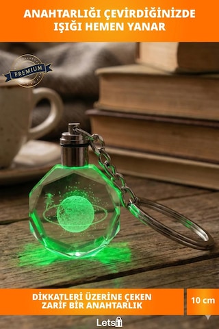 Renk Değiştiren Işıklı Kristal Anahtarlık Satürnlü Kız Motifli 10 Cm Çok Renkli