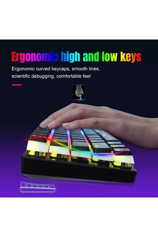 Fastbuy 61 Tuşlu Ergonomik Mekanik Klavye, Renkli Arkadan Aydınlatmalı