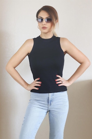 Ritnice Kadın İnce Fitilli Siyah Pamuk Atlet