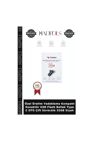 Özel Üretim Yedekleme Kompakt Konektör Usb Flash Bellek Type C Otg Çift Sürücülü 32gb Siyah