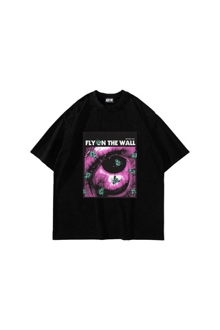 Flood Of Style Fly On The Wall Baskılı Oversize Unisex Siyah Çok Renkli