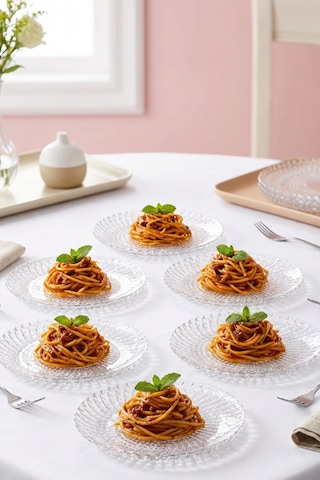 Selen Concept Tesbih Model Orta Boy El Yapımı Cam Servis Ve Pasta Tabağı 6'lı Set Şeffaf