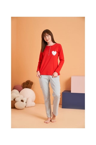 Moda Dua Pjs 28062 Kadın Patlı Pijama Takım Kırmızı