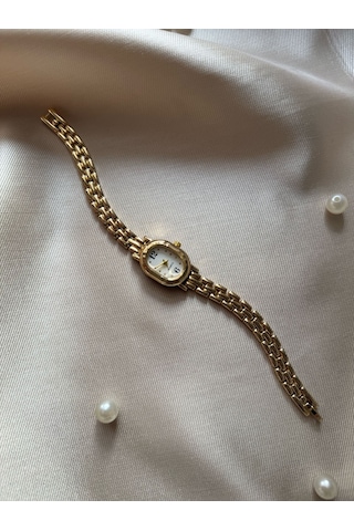 Retro Minimal Boncuk Kordon Vintage Kadın Kol Saati Altın