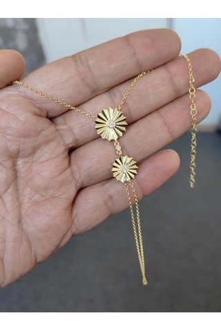 Taşsız İkili Papatya Desenli Gümüş Şahmeran Bileklik - Rose Gold