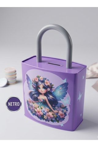 Kilit Şeklinde Dev Boy Kumbara 26x17 Cm Hediyelik Metal Kumbara Kapaklı Kolay Açılabilir Model 2 Li Tavşan Mor