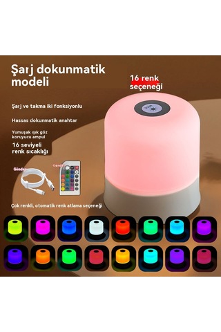 Şarjlı Atmosfer Gece Lambası 16 Renk Tonu + Uzaktan Kumanda 16renk Şarj Edilebilir