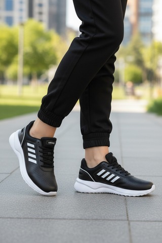 Siyah Beyaz Bağcıklı Hafif Esnek Unisex Spor Ayakkabı Nereus G Siyah - Beyaz