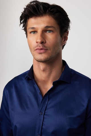 Tudors Modern Slim Fit Düz Saten Pamuklu Lacivert Erkek Gömlek-29475-lacivert Lacivert