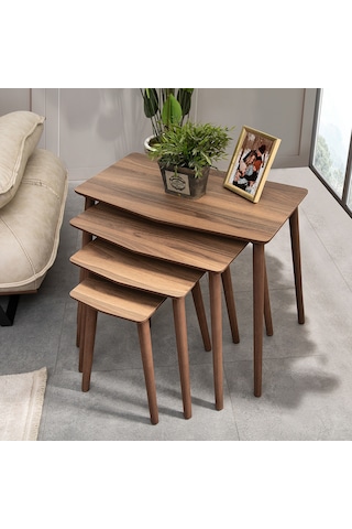 Vovvahome Vega 4lü Dörtlü Mdf Ahşap Zigon Sehpa - Ceviz