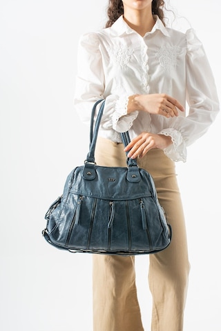 571 Collections Yıkanmış Deri Çok Gözlü Omuz Çantası Mavi Model: 571-12l